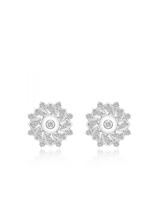 Silgo 925 Sterling Silver Rhodium Plated Cubic Zirconia Round Stud Earrings For Women