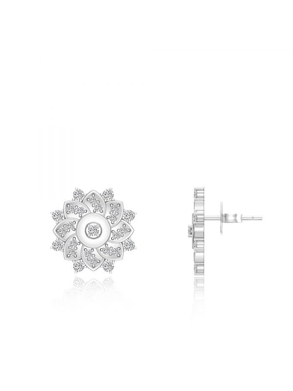 Silgo 925 Sterling Silver Rhodium Plated Cubic Zirconia Round Stud Earrings For Women