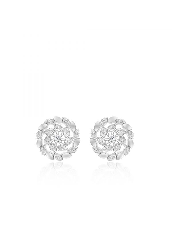 Silgo 925 Sterling Silver Cubic Zirconia Rhodium Plated Round Women Stud Earrings