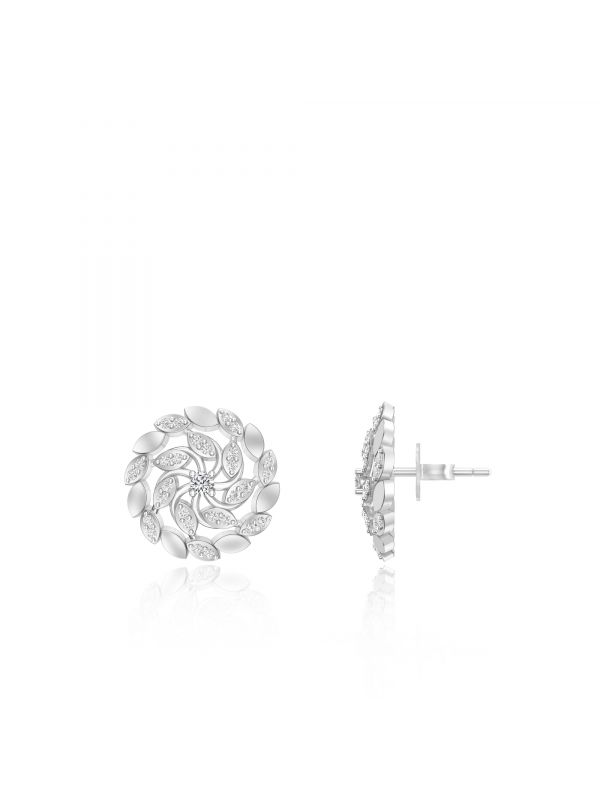 Silgo 925 Sterling Silver Cubic Zirconia Rhodium Plated Round Women Stud Earrings