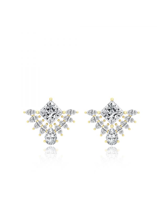 Silgo 925 Sterling Cubic Zirconia Stone Yellow Gold Plated Stud Earrings For Women