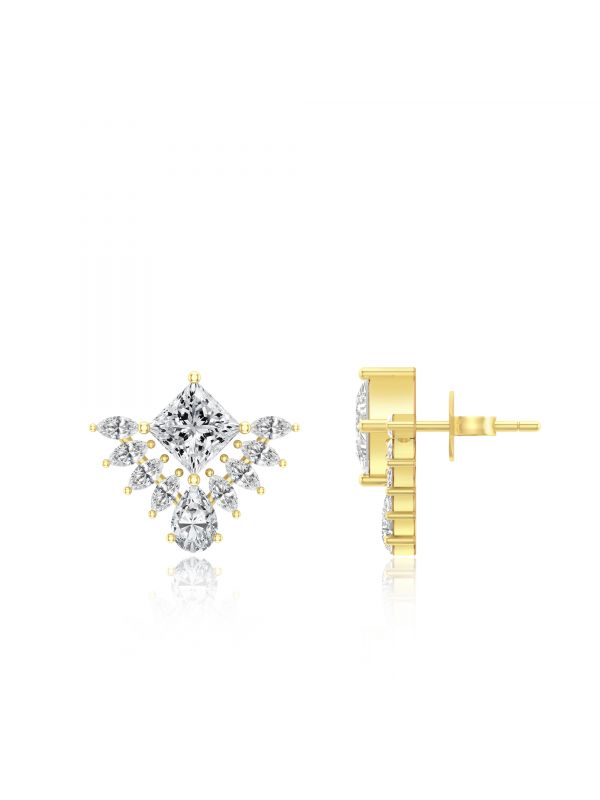 Silgo 925 Sterling Cubic Zirconia Stone Yellow Gold Plated Stud Earrings For Women