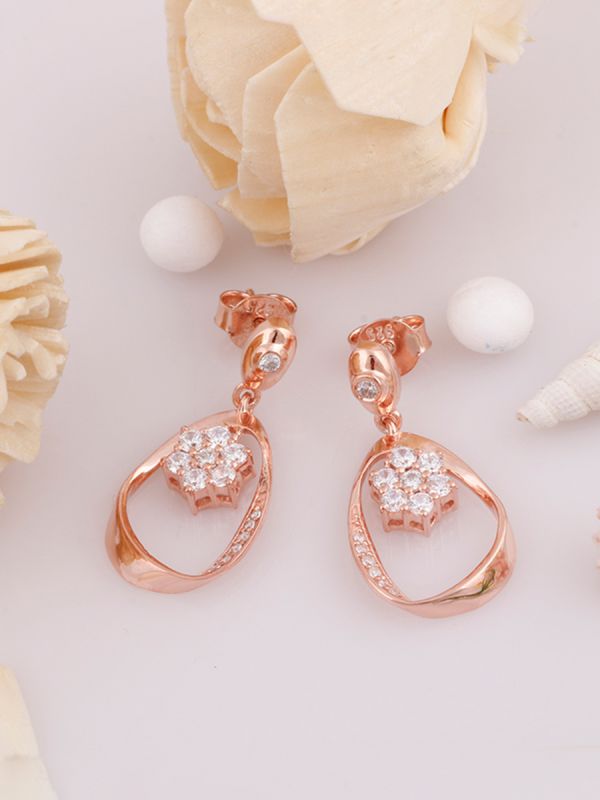 Silgo 925 Sterling Silver Cubic Zirconia Rose Gold Plated Women Dangle Earrings