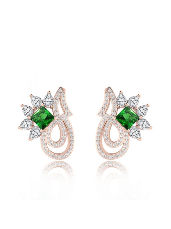 Silgo 925 Sterling Silver Green Cubic Zirconia Rose Gold Plated Women Stud Earrings