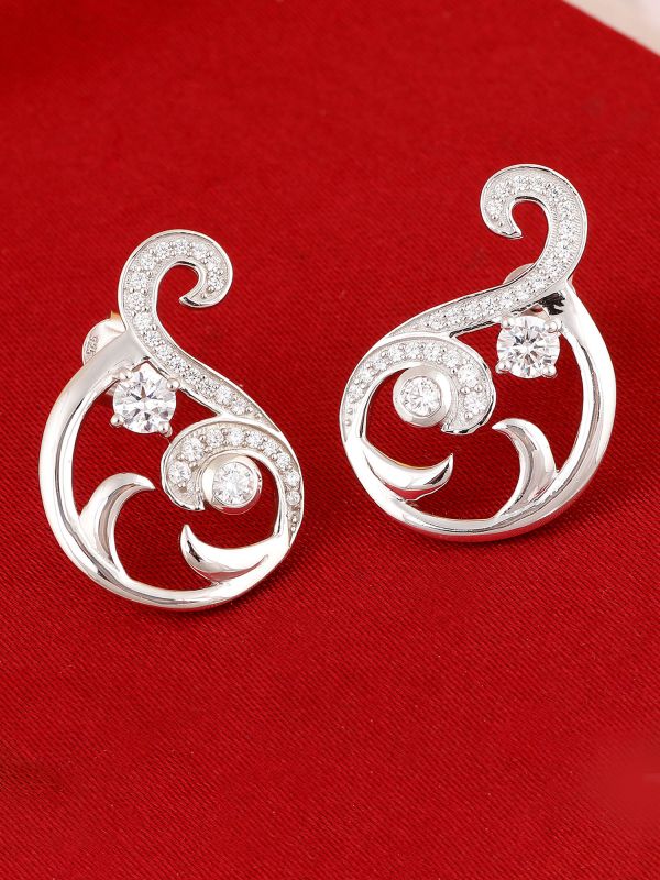 Silgo 925 Sterling Silver Rhodium Plated Cubic Zirconia Stud Earrings For Women