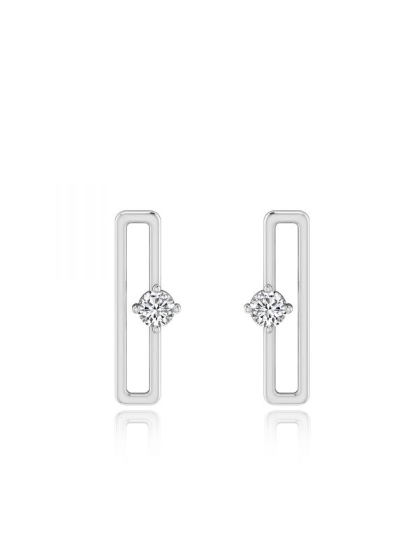 Silgo 925 Sterling Silver Rhodium Plated Cubic Zirconia Women Stud Earrings