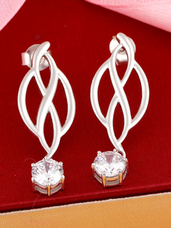 Silgo 925 Sterling Silver Rhodium Plated Cubic Zirconia Women Dangle Earrings