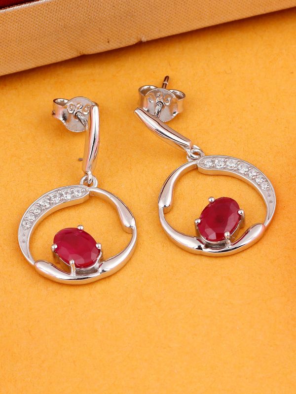 Silgo 925 Sterling Silver Pink Cubic Zirconia Rhodium Plated Women Dangle Earrings