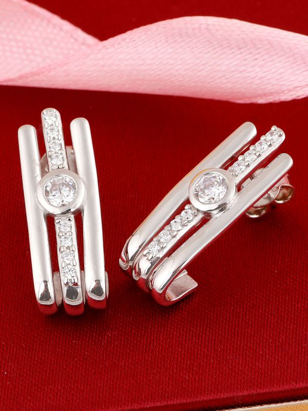 Silgo 925 Sterling Silver Cubic Zirconia Rhodium Plated Stud Earrings For Women
