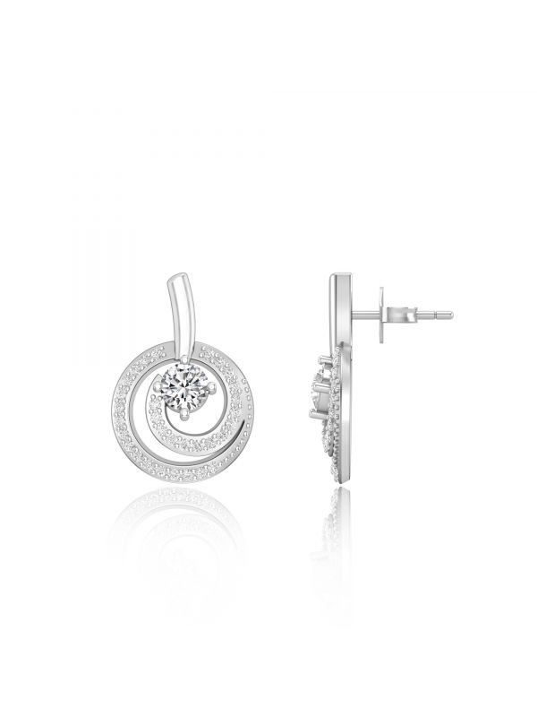 Silgo 925 Sterling Silver Rhodium Plated Cubic Zirconia Women Stud Earrings