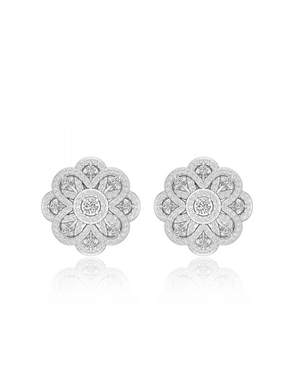 Silgo 925 Sterling Silver Rhodium Plated Cubic Zirconia Round Stud Earring For Women