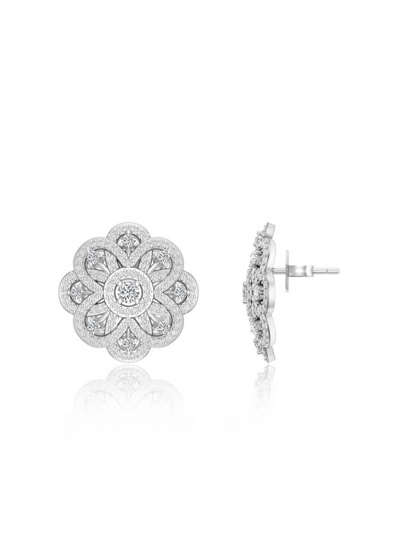 Silgo 925 Sterling Silver Rhodium Plated Cubic Zirconia Round Stud Earring For Women