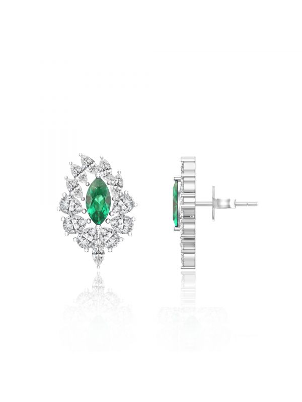 Silgo 925 Sterling Silver Rhodium Plated Women Green Cubic Zirconia Stud Earrings