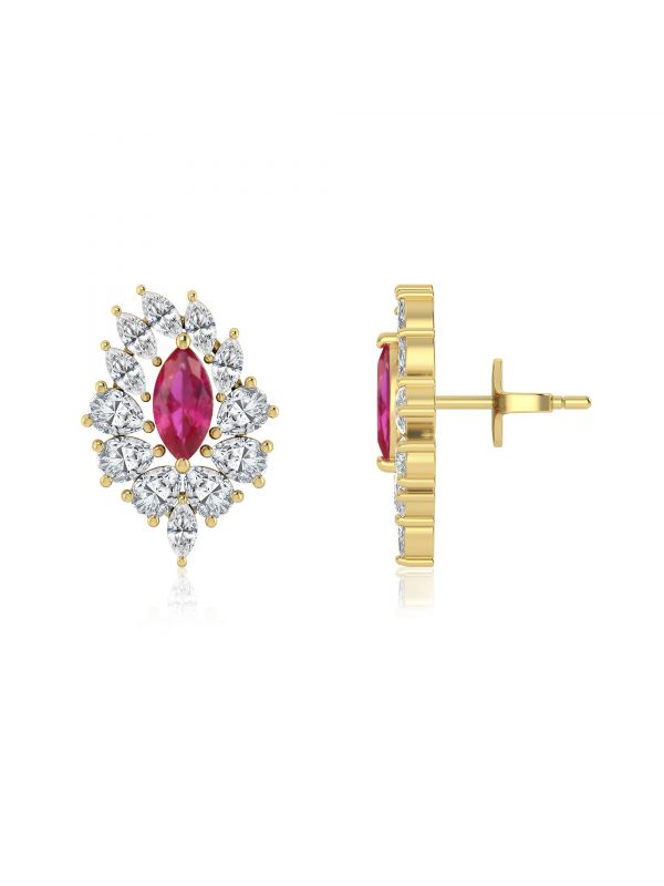 Silgo 925 Sterling Silver Yellow Gold Plated Blue Cubic Zirconia Stud Earrings