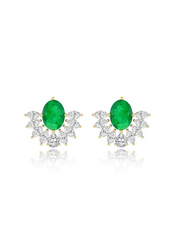 Silgo 925 Sterling Cubic Zirconia Yellow Gold Plated Women Silver Stud Earrings