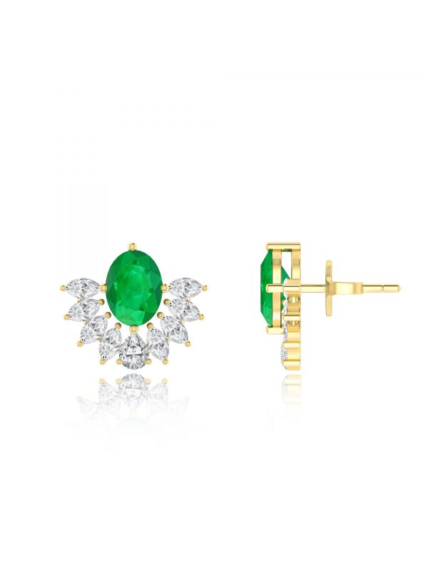 Silgo 925 Sterling Cubic Zirconia Yellow Gold Plated Women Silver Stud Earrings