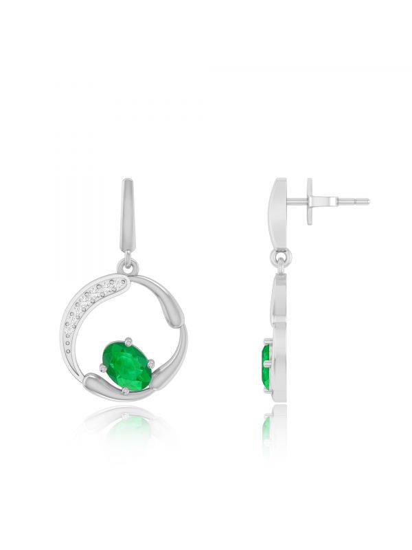 Silgo 925 Sterling Silver Green Cubic Zirconia Rhodium Plated Women Dangle Earrings