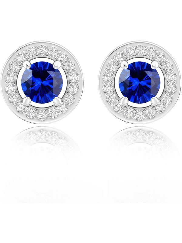 Silgo 925 Sterling Silver Blue Cubic Zirconia Rhodium Plated Women Stud Earring