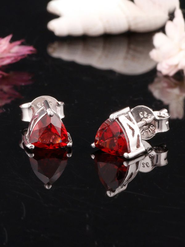 925 Silver White 6X6 MM Natural Gemstone Rhodium Plated Stud Earrings