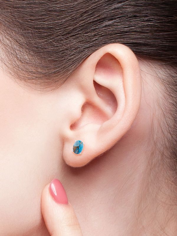 925 sterling silver white rhodium plated oval-shaped American Turquoise designer studs 
