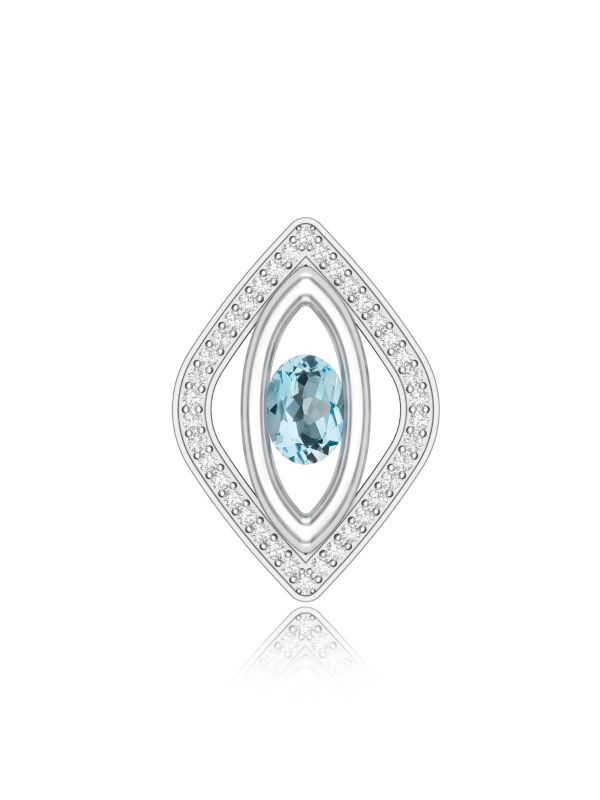 Silgo 925 Sterling Silver Rhodium Plated Blue Cubic Zirconia Pendant for Women Jewelry