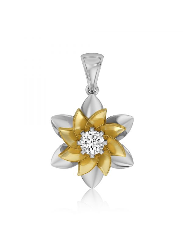 Silgo 925 Sterling Silver Two Toned Cubic Zirconia Flower Pendant for Women