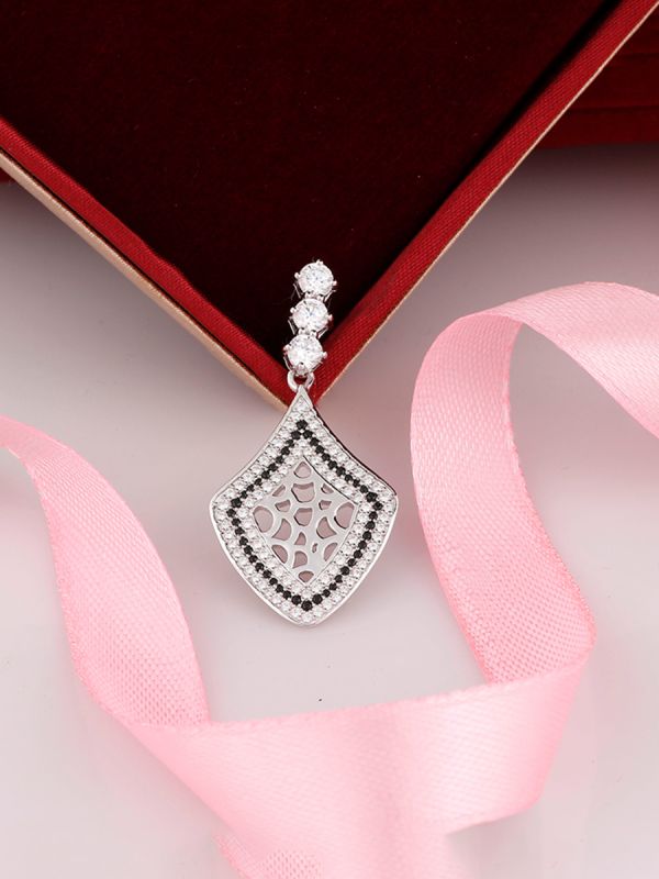 Silgo 925 Sterling Silver Rhodium Plated Black Cubic Zirconia Pendant for Women