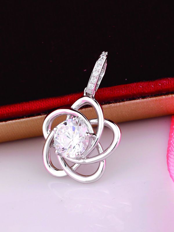 Silgo 925 Sterling Silver Women Pendant | Flower Design | with Cubic Zirconia Stone & Rhodium Plated | Perfect for Gift