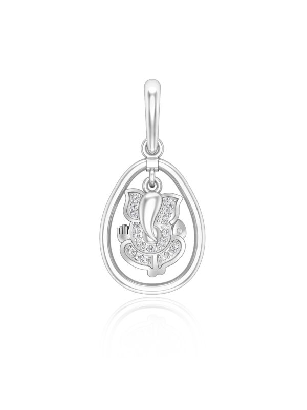 Silgo 925 Sterling Silver Lord Ganesha Rhodium Plated Cubic Zirconia Pendant Jewelry