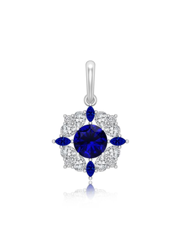 Silgo 925 Sterling Silver Rhodium Plated Blue Cubic Zirconia Women Pendant Jewelry