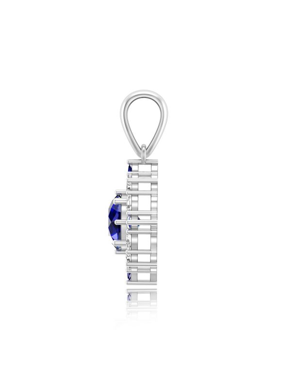 Silgo 925 Sterling Silver Rhodium Plated Blue Cubic Zirconia Women Pendant Jewelry