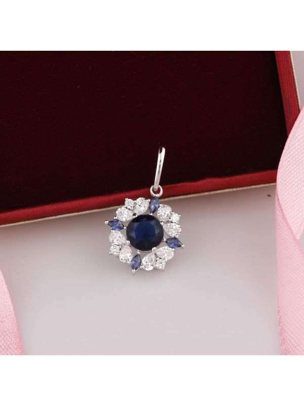 Silgo 925 Sterling Silver Rhodium Plated Blue Cubic Zirconia Women Pendant Jewelry