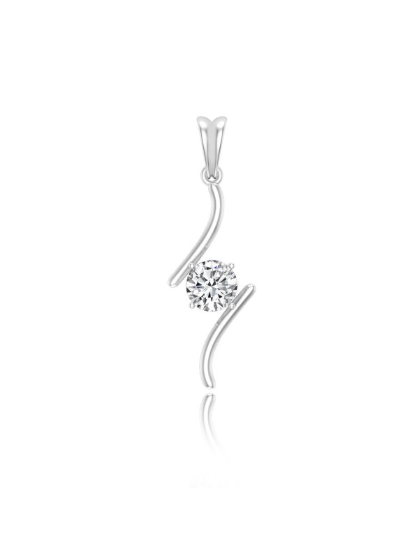 Silgo 925 Sterling Silver Rhodium Plated Single Stone Cubic Zirconia Women Pendant