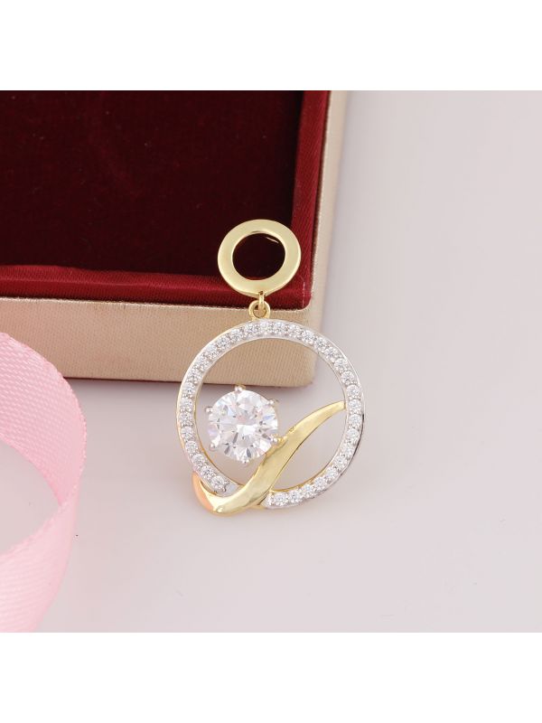 Silgo 925 Sterling Silver White & Gold Plated Cubic Zirconia Round Pendant Gift for Women