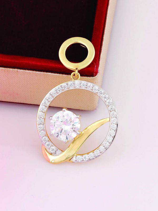 Silgo 925 Sterling Silver White & Gold Plated Cubic Zirconia Round Pendant Gift for Women
