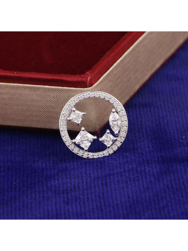 Silgo 925 Sterling Cubic Zirconia Rhodium Plated Modern Round Pendant Jewelry