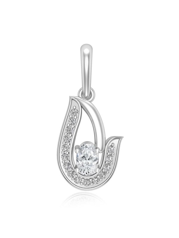 Silgo 925 Sterling Silver Cubic Zirconia Rhodium Plated Women Solitaire Pendant