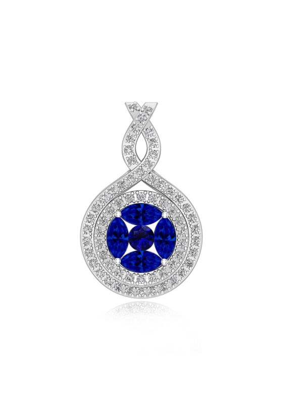 Silgo 925 Sterling Silver Rhodium Plated Blue Cubic Zirconia Pendant for Women Girls