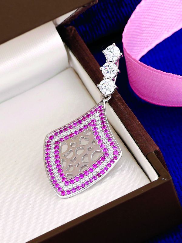 Silgo 925 Sterling Silver Rhodium Plated Cubic Zirconia Pendant for Women