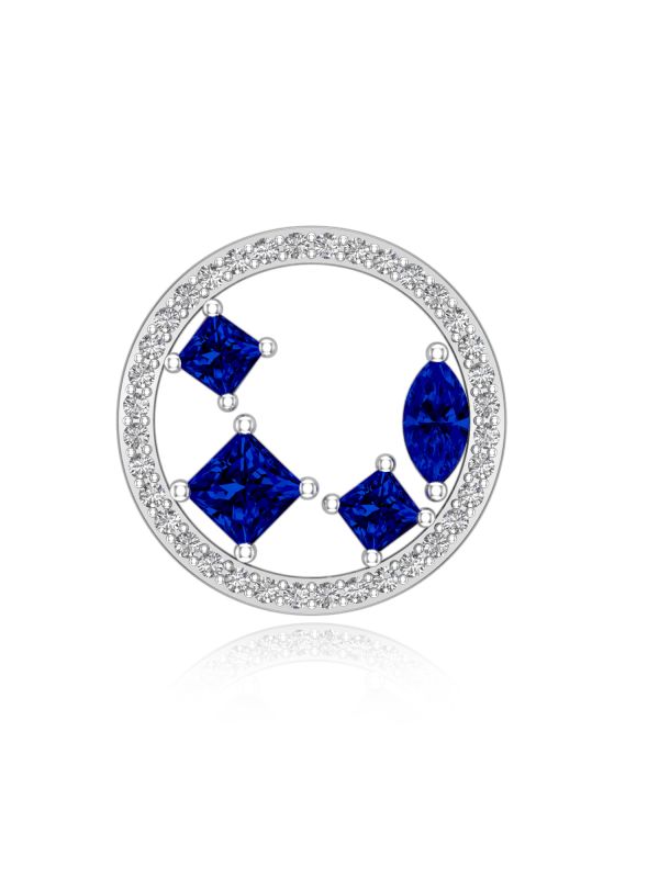 Silgo 925 Sterling Rhodium Plated Blue Cubic Zirconia Round Pendant Gift for Women Jewelry