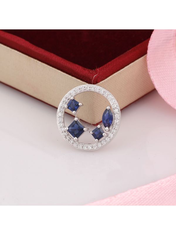 Silgo 925 Sterling Rhodium Plated Blue Cubic Zirconia Round Pendant Gift for Women Jewelry