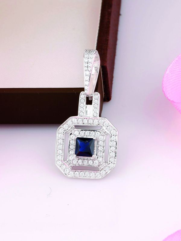 Silgo 925 Sterling Silver Rhodium Plated Cubic Zirconia Pendant for Women
