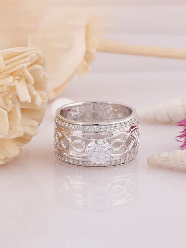 Silgo 925 Sterling Silver Cubic Zirconia Rhodium Plated Women Engagement Ring