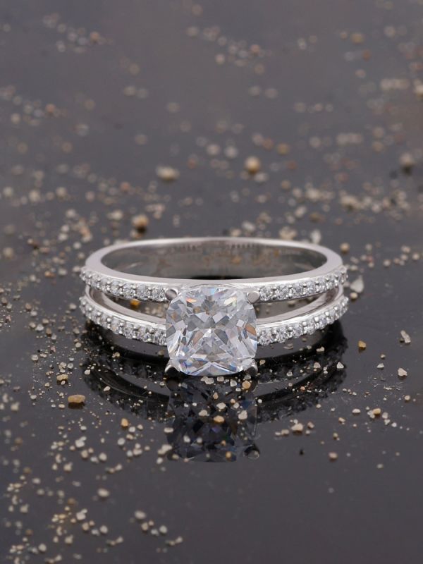 Silgo 925 Sterling Silver Cubic Zirconia Solitare Rhodium Plated Women Ring