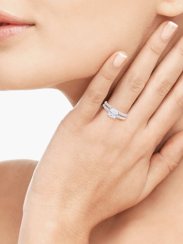 Silgo 925 Sterling Silver Cubic Zirconia Solitare Rhodium Plated Women Ring