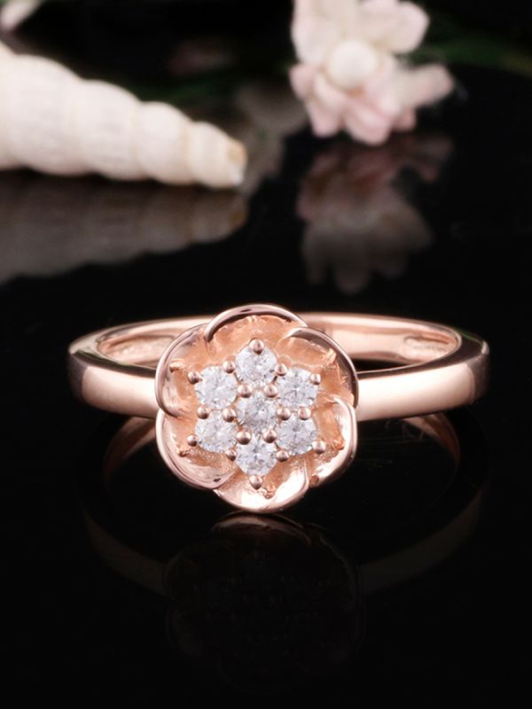 Silgo 925 Sterling Silver Cubic Zirconia Rose Gold Plated Women Solitare Ring
