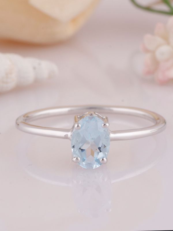 925 Sterling Silver Handmade Solitaire Ring, Oval Shape Natural Gemstone Blue Topaz