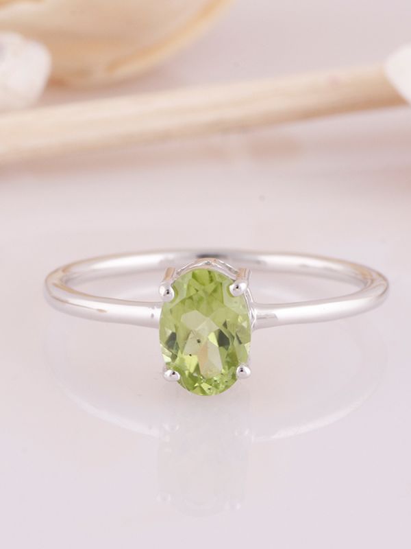 925 Sterling Silver Handmade Solitaire Ring, Oval Shape Natural Gemstone Green Color Peridot Silver Ring