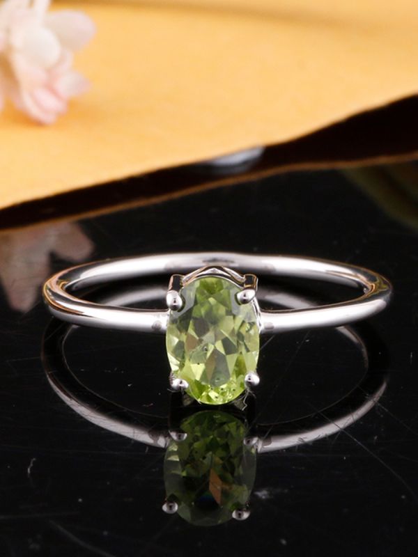 925 Sterling Silver Handmade Solitaire Ring, Oval Shape Natural Gemstone Green Color Peridot Silver Ring