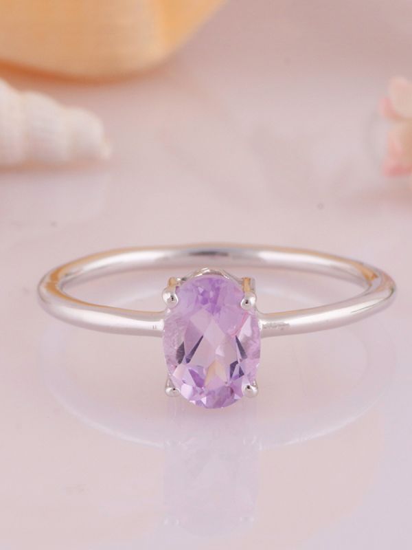 925 Sterling Silver Handmade Solitaire Ring, Oval Shape Natural Gemstone Amethyst , Valentine Jewelry 
